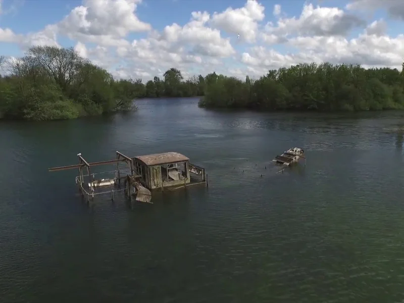 A scenic view of the vast and challenging Wraysbury 1 carp lake in Berkshire.