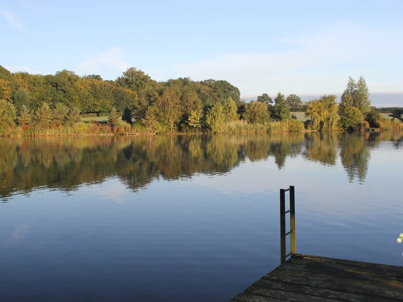A panoramic view of the iconic Main Lake at Fryerning Fisheries in Essex.