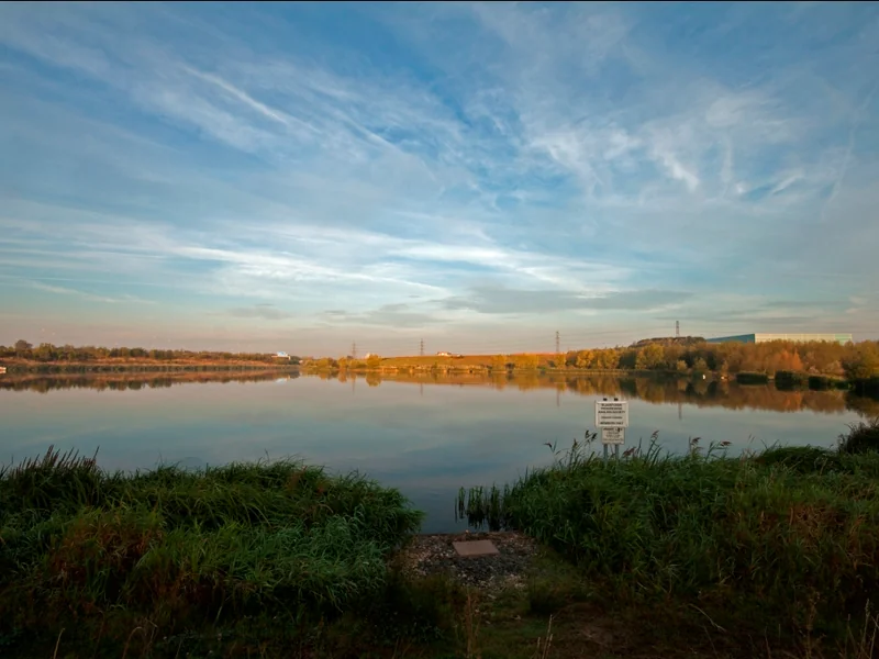 An aerial view of the historic Kingswood Lake in Kent, a premier carp fishing venue.