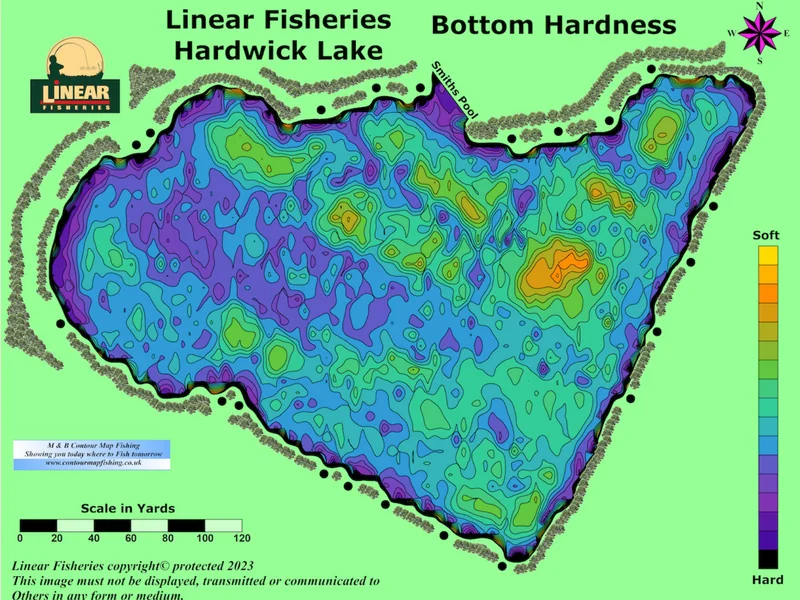 Hardwick and Smiths lakes at Linear Fisheries, two of Linear's original carp lakes joined together by a narrow channel.