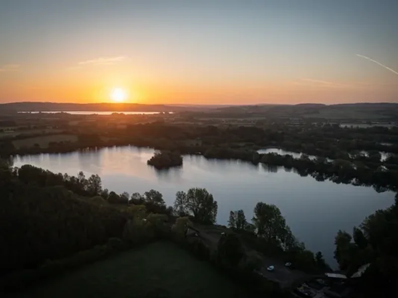 A scenic view of the crystal-clear waters of Stoneacres at Linch Hill Fishery.