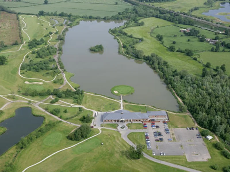 An aerial view of the prolific Barston Lake, showing the large central island and surrounding swims.